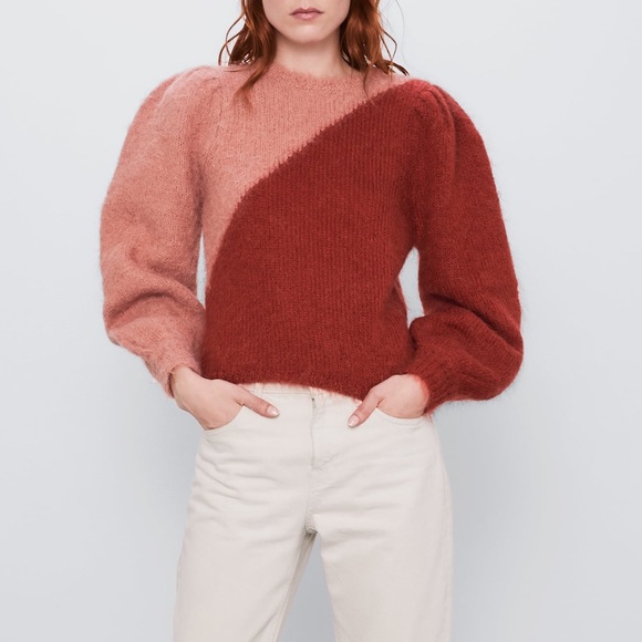 Zara Colourblock Balloon Sleeve Sweater - Picture 7 of 15